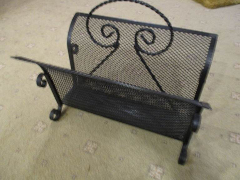 Vintage 1950s Black metal, Magazine / Newspaper / Storage rack