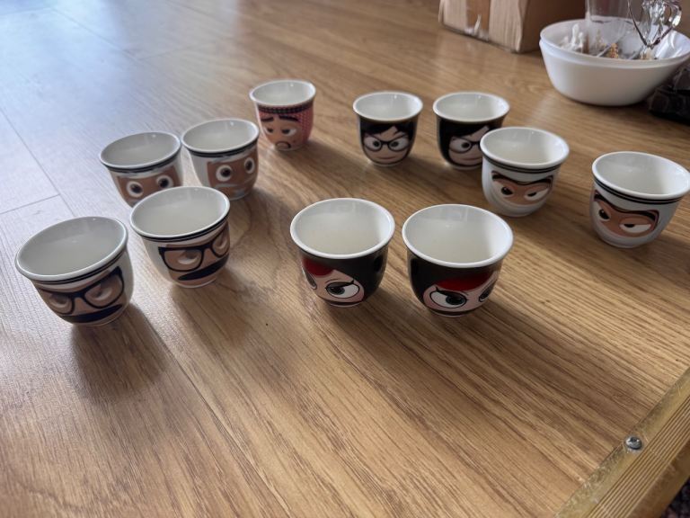 Set of 10 Novelty Ceramic Cups – Good Condition