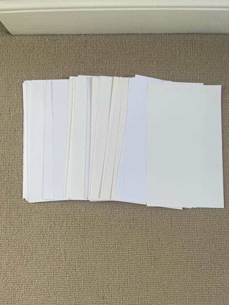 Approx 80 pieces of white card. £5. Collect Fulham
