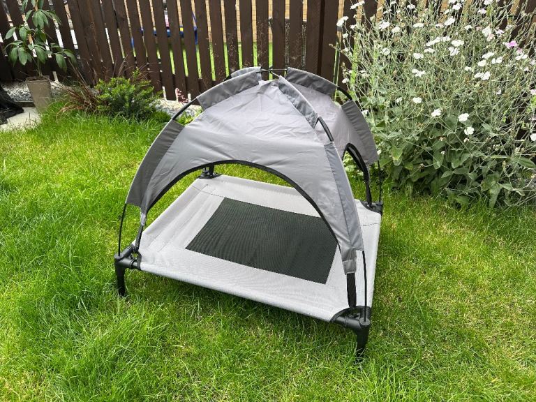 Grey Elevated Mesh Pet Bed With Canopy Medium