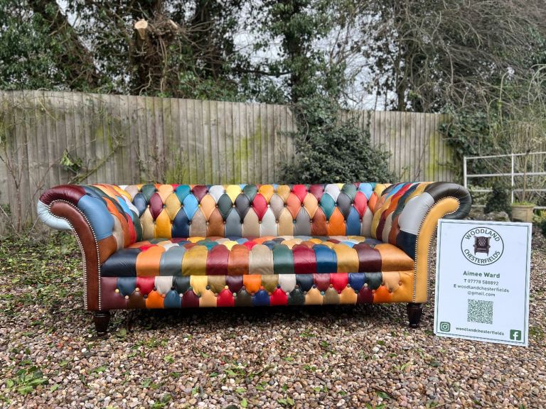 SOLD Beautiful Chesterfield Multicoloured Harlequin Full Button Sofa