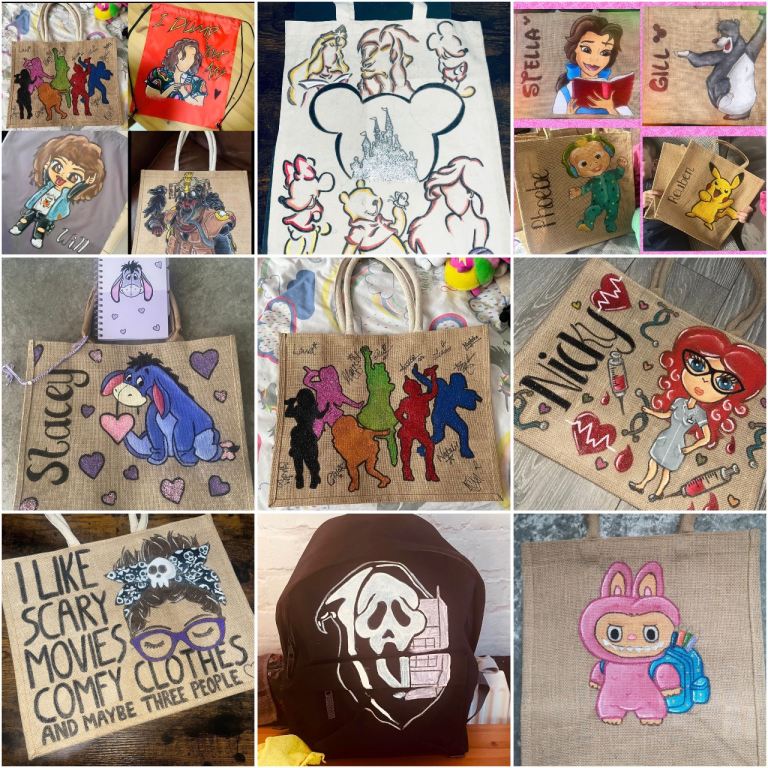 Personalised bags any image all hand drawn and painted  