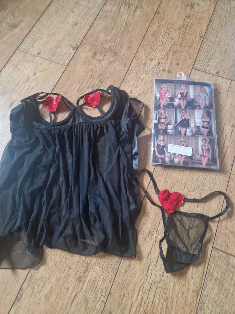 New Black Lingerie Set with Heart Detail