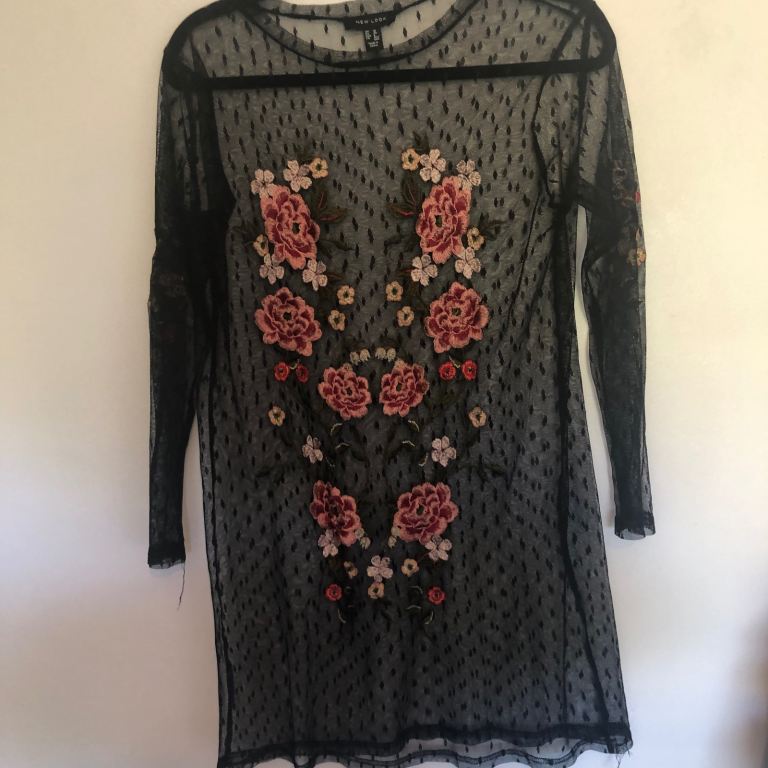 New Look Black Sheer Embroidered Dress – UK Size XS