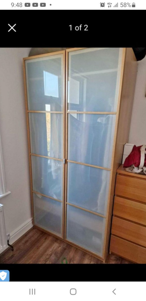 Ikea pax wardrobe with frosted glass doors 