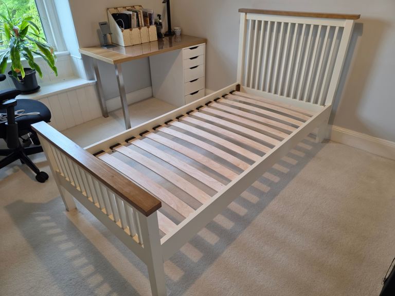 Atlanta Two-Tone White/Oak High Footend Single Bed Frame