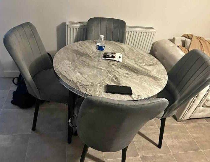 Brand New Grey Round Dining Table with 4 chairs - Brand New - Free Delivery