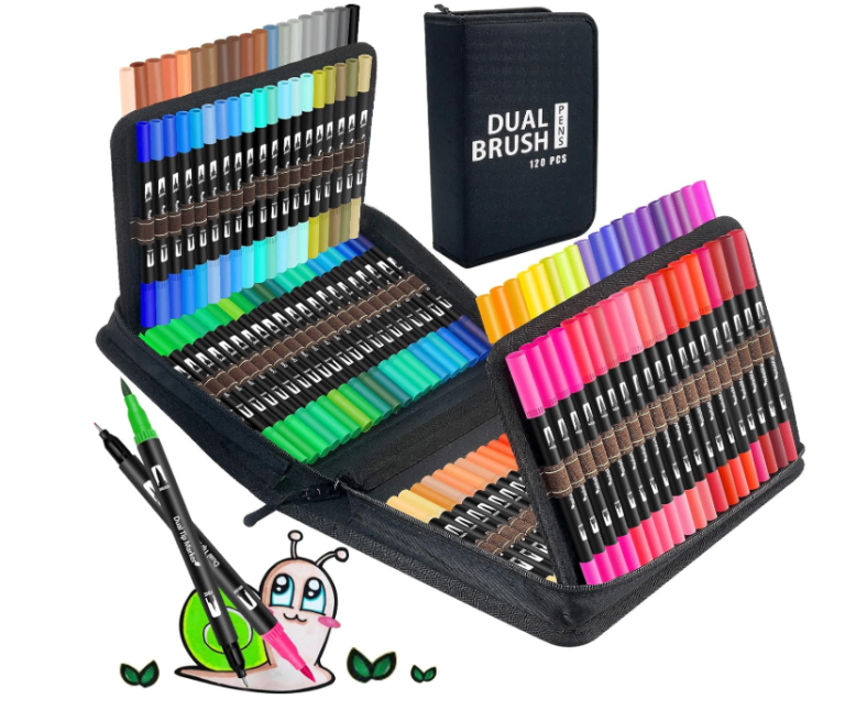 image for 120 Dual Tip Colouring Pens Brush Pens Felt Tip New Bagge