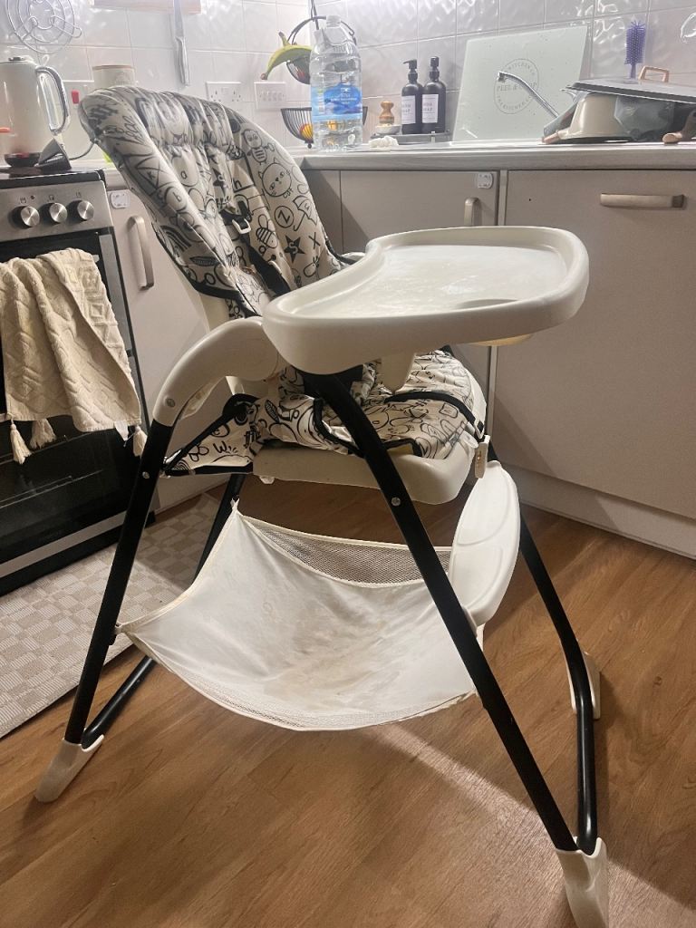 Joie High Chair - White and Black Pattern, Good Condition