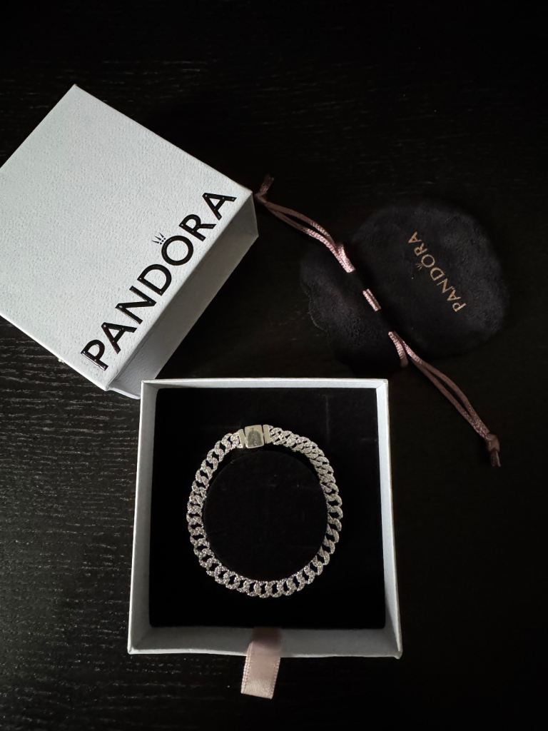 Pandora Pavé Cuban Chain Bracelet Sterling Silver -18cm