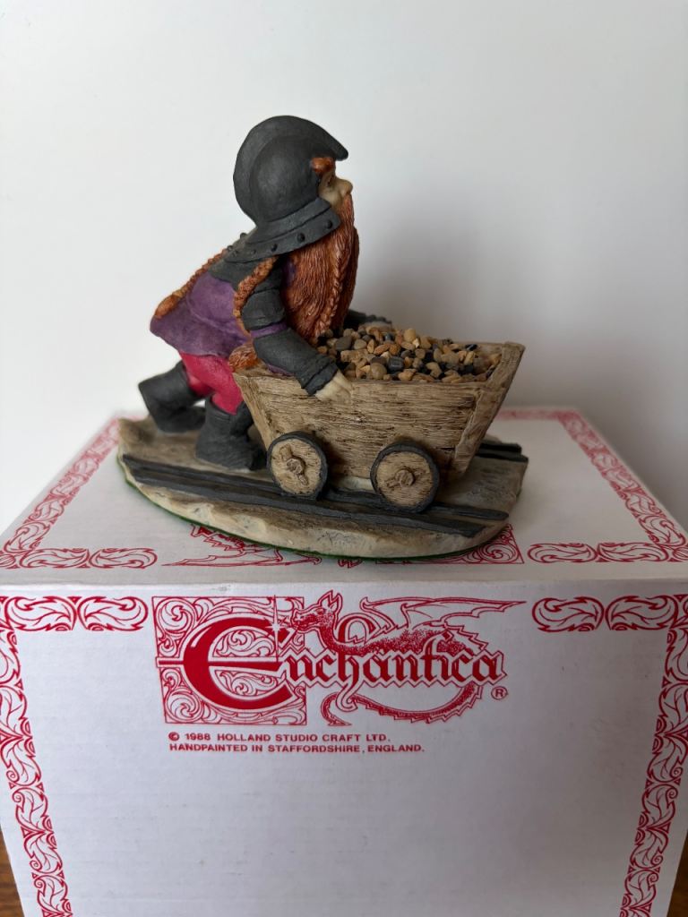 Enchantica Dwarf Miner Figurine with Cart – Good Condition
