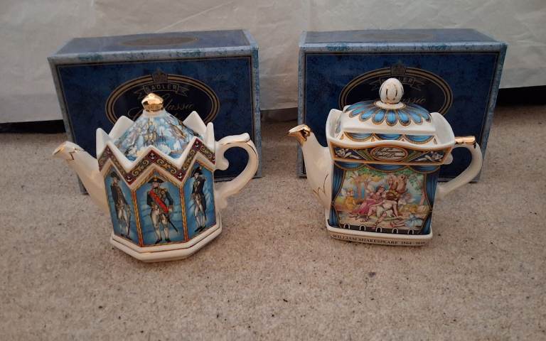 Sadler collectible teapots Lord Nelson & Shakespeare Midsummer Night's Dream, unused, vintage, boxed