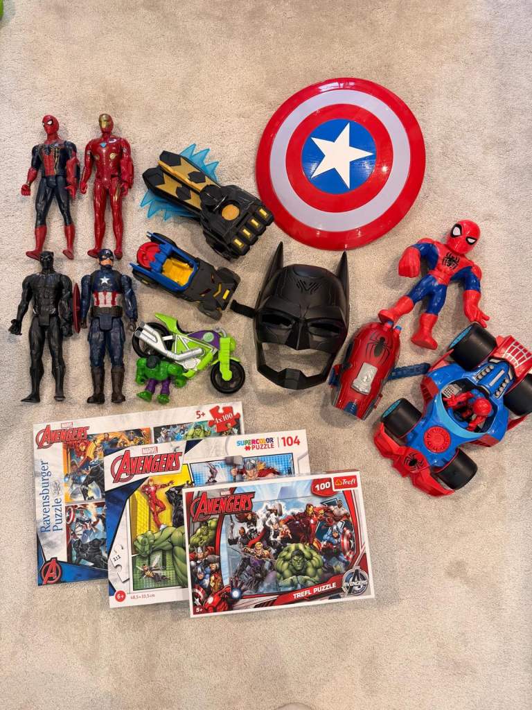 Avengers & Batman Action Figures, Vehicles, Shield, and Puzzles
