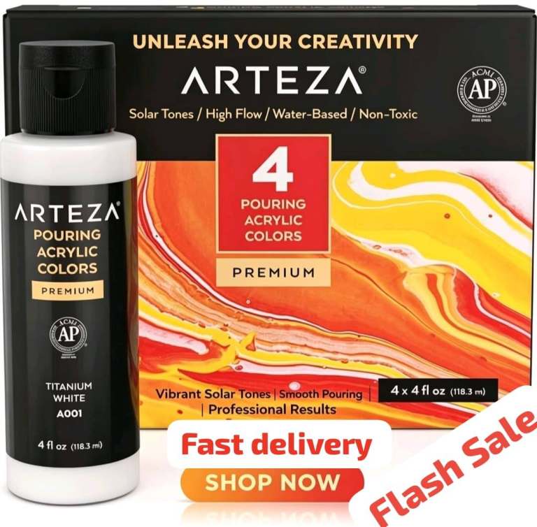 Arteza Pouring Acrylic Paint 4 Solar Tones 120ml High Flow Non-Toxic