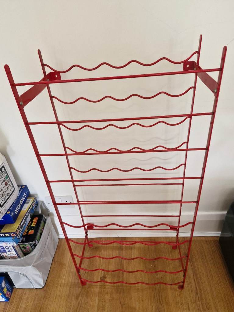 Red Metal Wine Rack - Holds 50 Bottles, Good Condition
