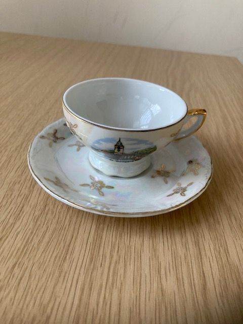 Fine China Cup & Saucer Depicting St Wolfgang Germany, Pearlescent Sheen
