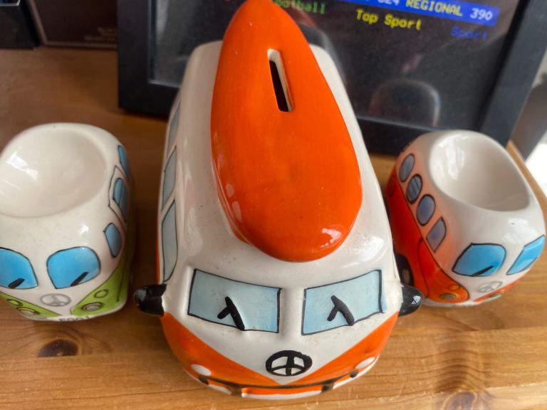 VW Camper Van Ceramic Egg Cups & Money Box Set