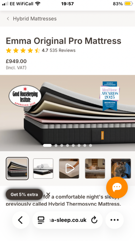 Emma Original Pro Mattress – Super King, New