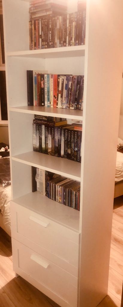 Tall white ikea book stand and drawers 
