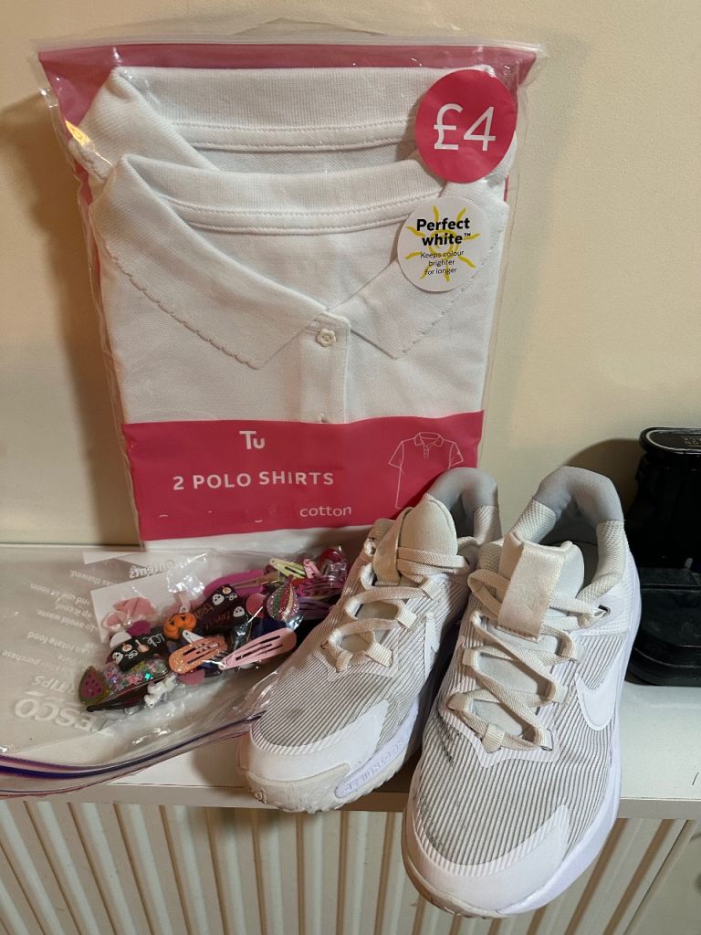 Girls age 10 Polo shirts Size 1 Nike trainers Hair slides