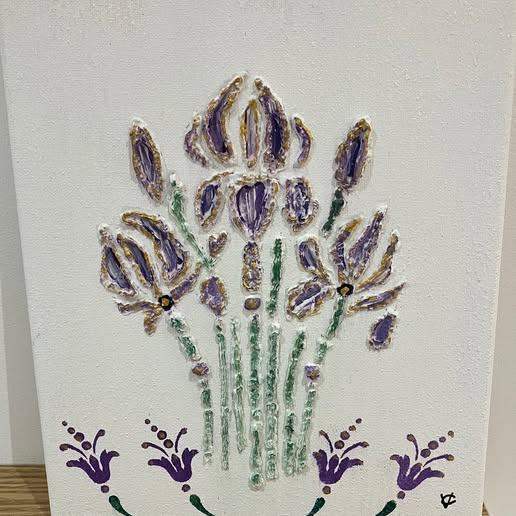 Floral Textured art on Canvas 30 x 25cm-Mixed Media -NEW-Signed