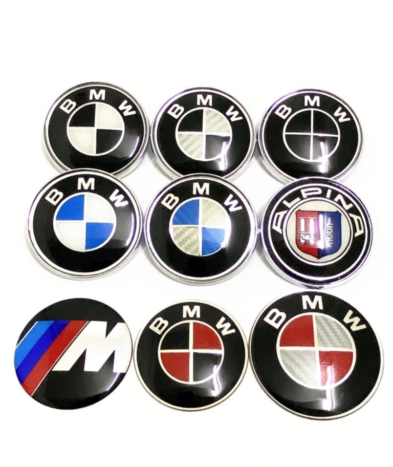 Bmw badge sets 7 pieces POSTAGE ONLY Center caps alloy bonnet boot steering