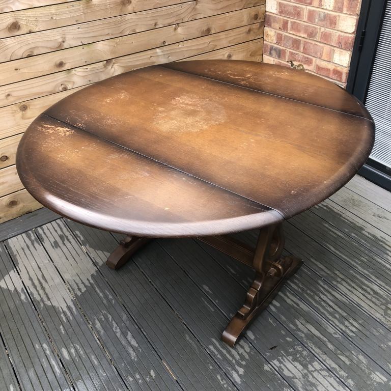 Vintage Old Charm Ercol Style Drop Leaf Oval Oak Dining Table