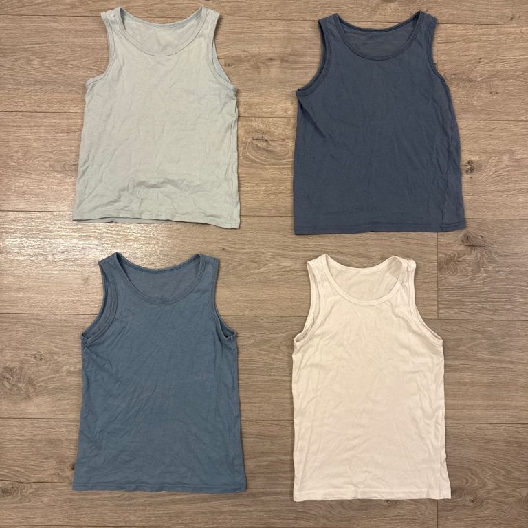 Bundle of 4 Boys/Unisex Cotton Tank Tops - Blue, Grey, White - 6/7 yrs