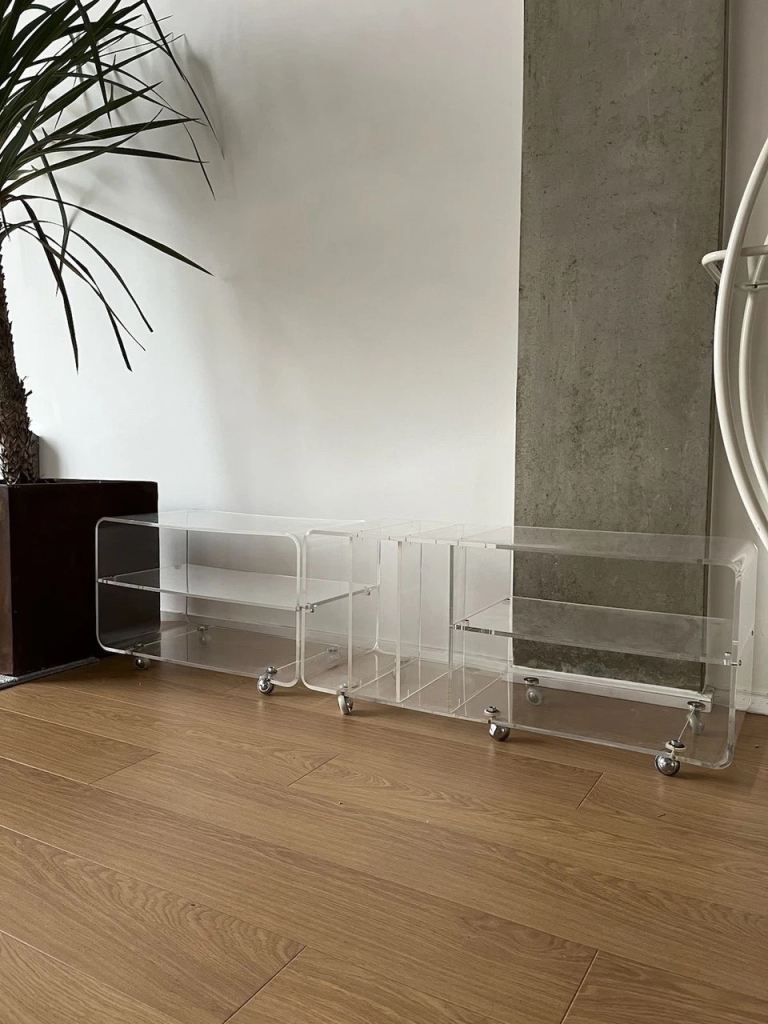 Acrylic plexiglass trolley set - Vintage transparent cupboards from 70s