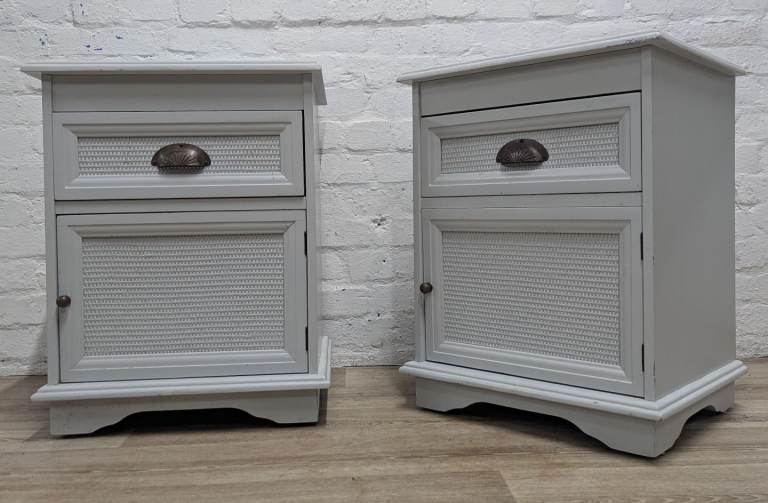 Contemporary French style bedside cabinets light grey (DELIVERY AVAILABLE)