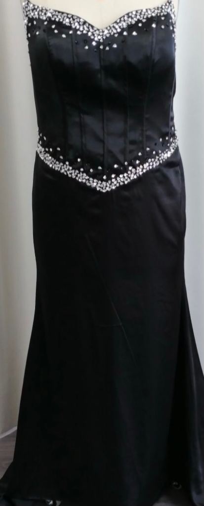 Black Beaded Satin Evening Dress – Good Condition
