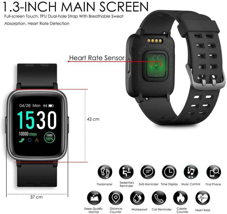 IP68 Waterproof Touch Screen Fitness Tracker - Heart Rate, Sleep Monitor, Pedometer, 