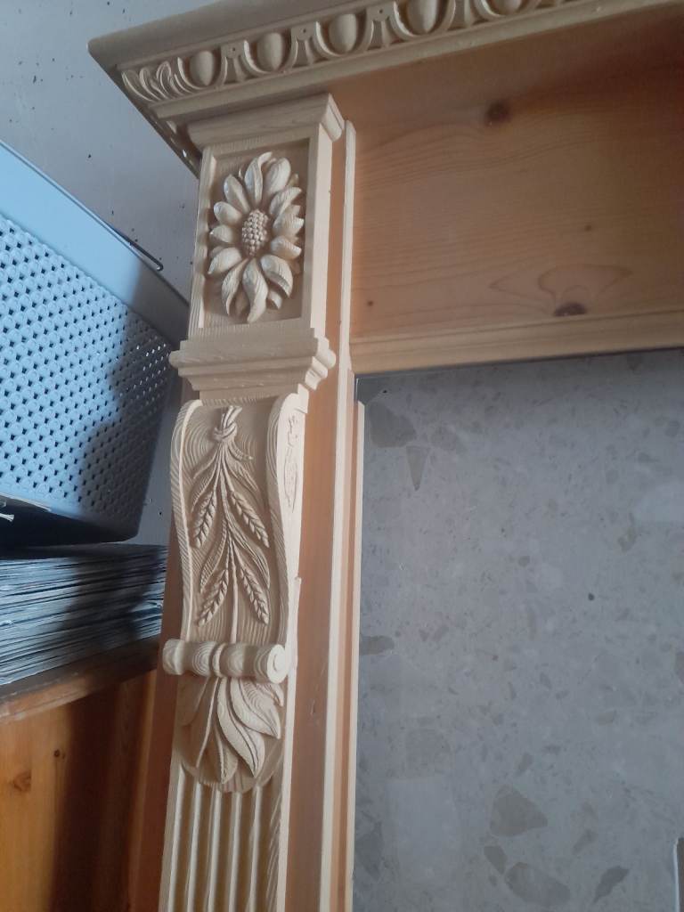 Fireplace surround marble wood resin hand carved 125cm x 130cm x 40.6cm