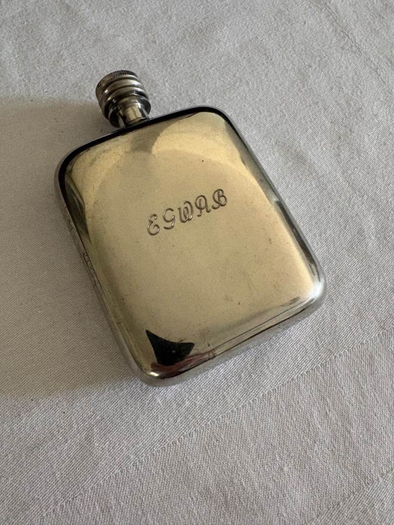 Vintage Pewter Hip Flask with Engraving – Good Condition (AR Wentworth Hallmarked)