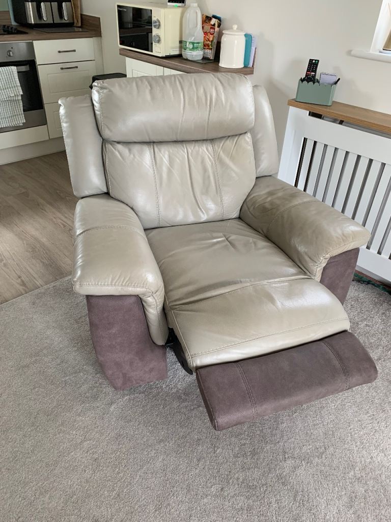 Grey Leather Recliner Armchair – Good Condition