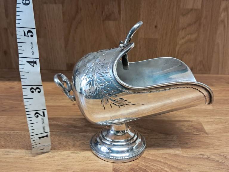 Antique Large Silver Plated Sugar Bowl with Floral Engraving. As seen.