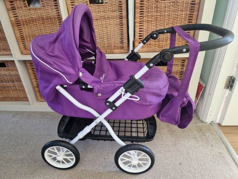 Silver Cross Ranger Purple & White Dolls Pram/Bag & Shopping Tray