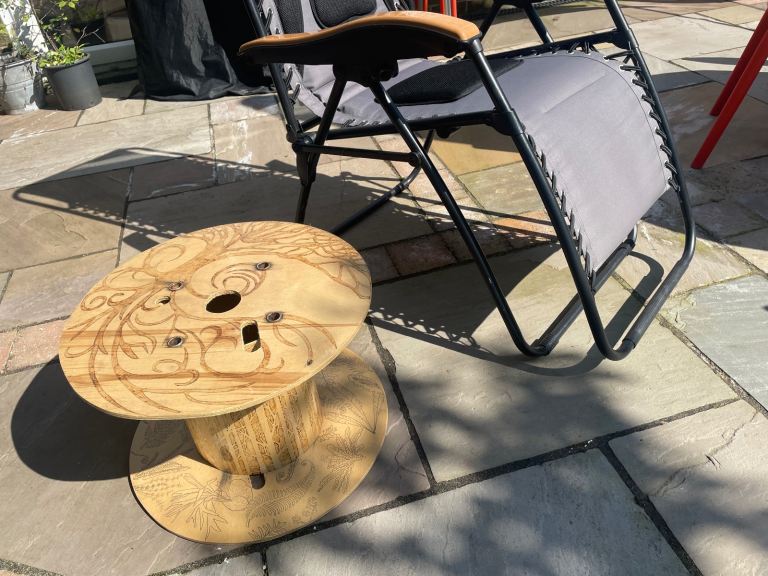 Upcycled Small Cable Drum Coffee Table Pyrography Unique Can Deliver in North West