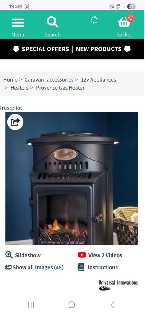 Provence Calor Gas Heater – Black, Good Condition