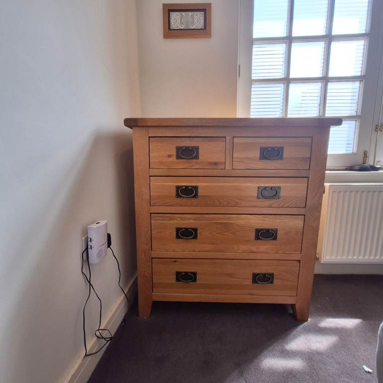 BespOak Solid Oak 3+2 Chest of Drawers – 95H x 90W x 42D