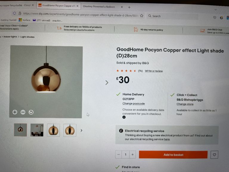 Light shades GoodHome Pocyon Copper Effect Pendant Light Shade 28cm