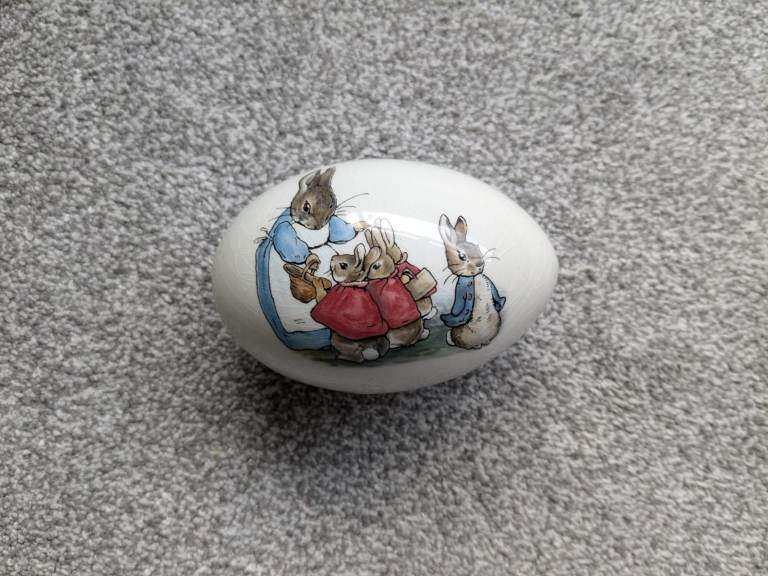 image for Vintage Wedgwood Beatrix Potter Peter Rabbit Bone China Egg Shaped Trinket Box
