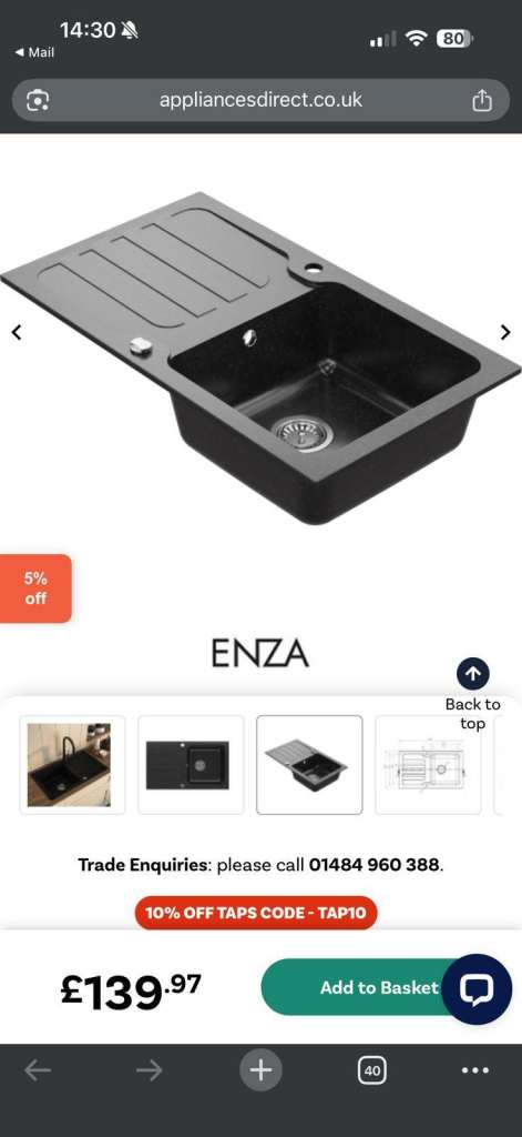 Enza Single bowl Granite Composite Kitchen Sink