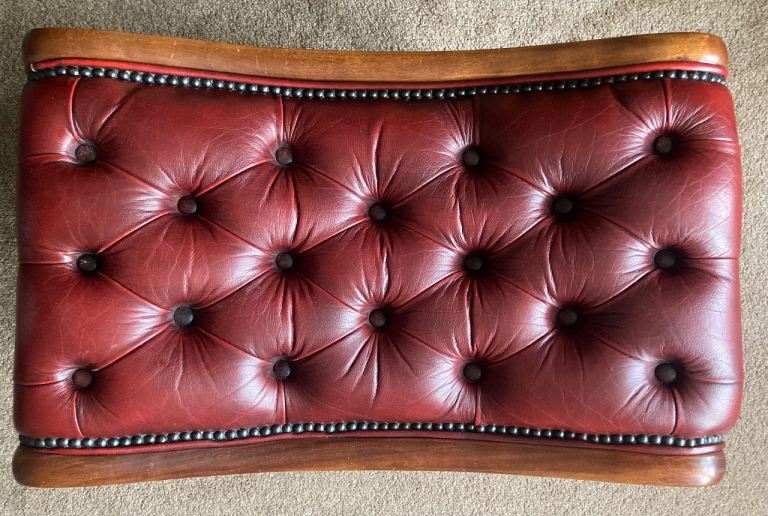 Chesterfield Oxblood Footstool - Wood & Leather 