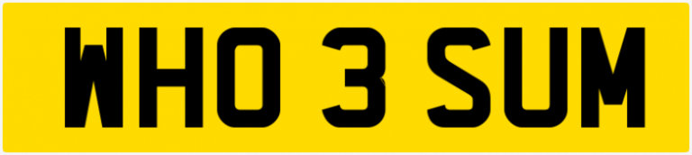 WH0 3 SUM - PRIVATE CHERISHED NUMBER PLATE