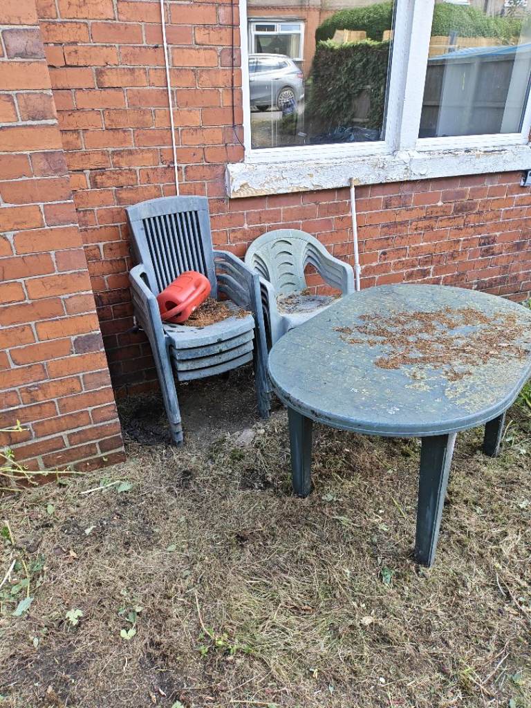 Plastic Garden Table and Chairs Set – Fair Condition