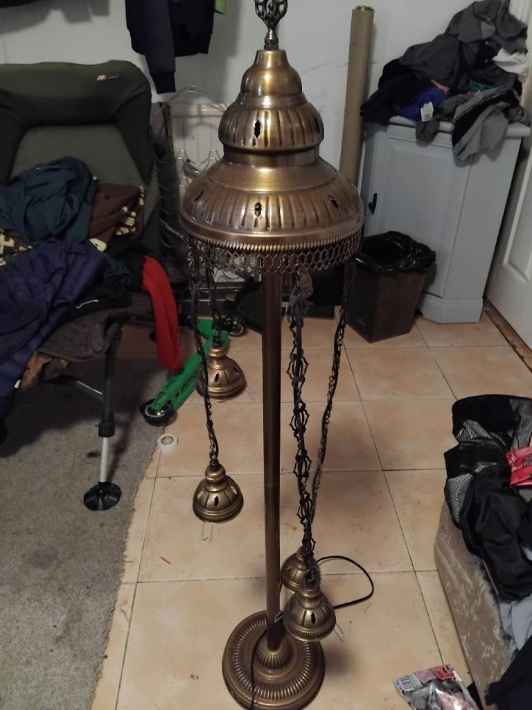 Unique Ornate Floor Lamp - Gold Metal, Good Condition