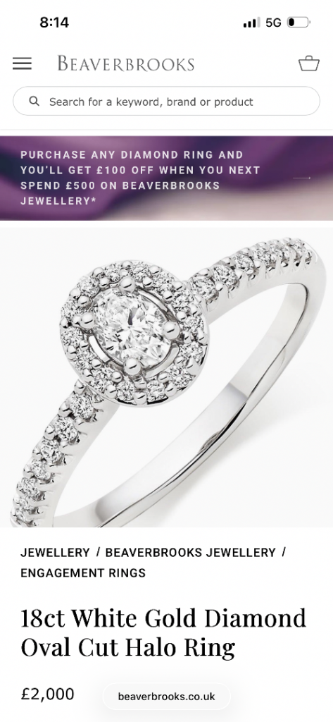 Beaverbrooks Engagement Ring Size K