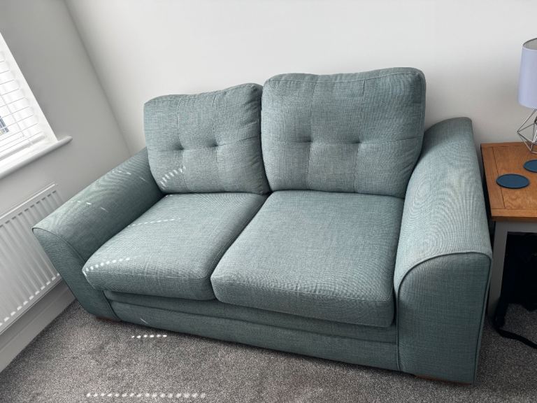 Teal colour 2 seater sofa and armchair DFS