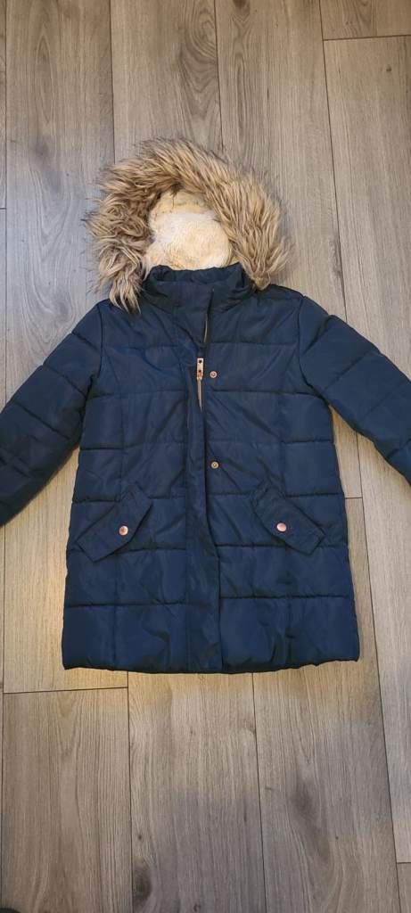 FREE Kids' Padded Winter Coat with Faux Fur Hood – Blue, Good Condition